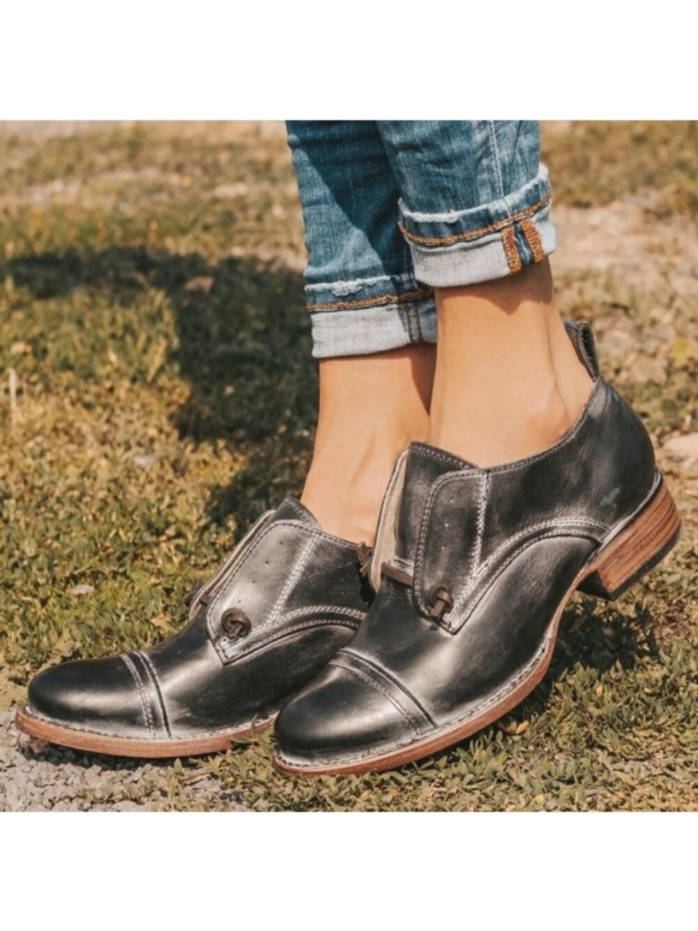 Freebird Mabel Leather Oxfords Distressed Edgy Grey Steampunk Loafers Flats 10 - Picture 3 of 15